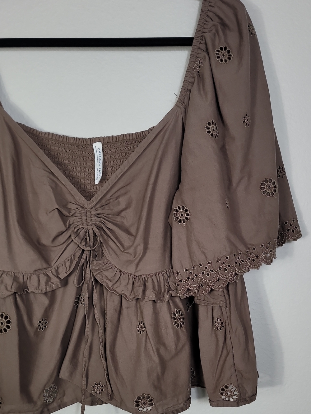 American Eagle Eyelet Babydoll Top Size XXL Brown - Picture 3 of 11
